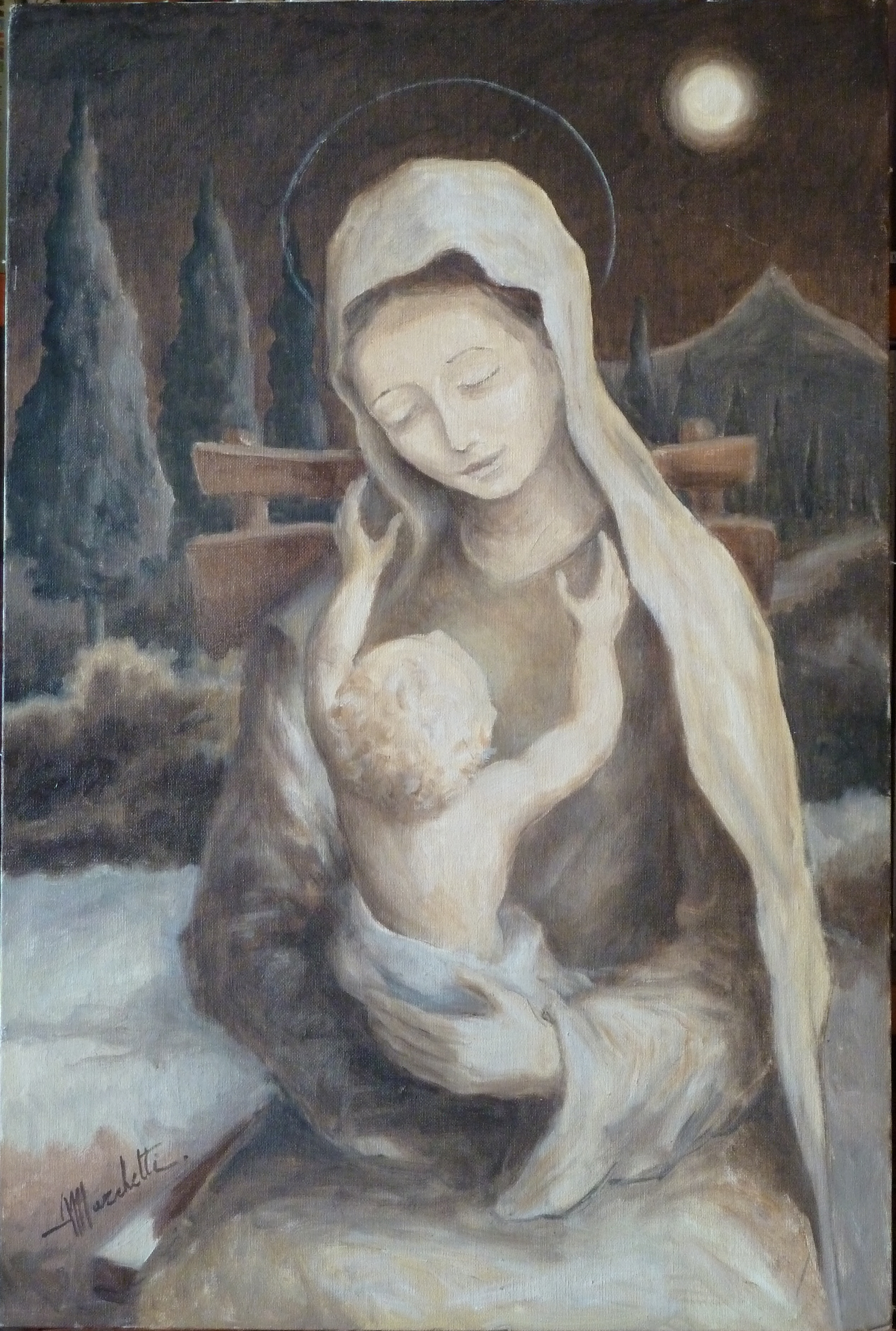 Madonna con bambinello - olio su tela - Angelo Marchetti - K1341