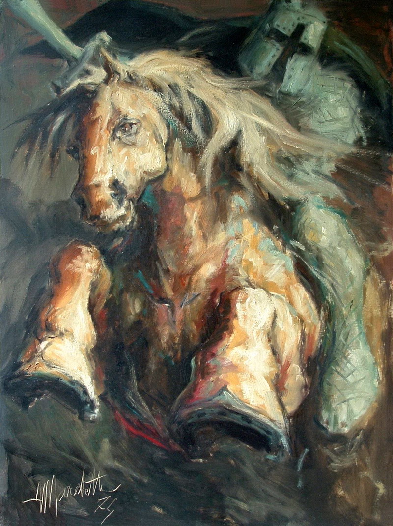 "Cavaliere templare" olio su tela, anno 1974 del pittore Angelo Marchetti (1930-2000) 