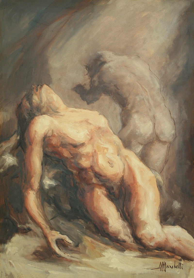 "Caino e Abele" olio su tela del pittore Angelo Marchetti (1930-2000) k1223