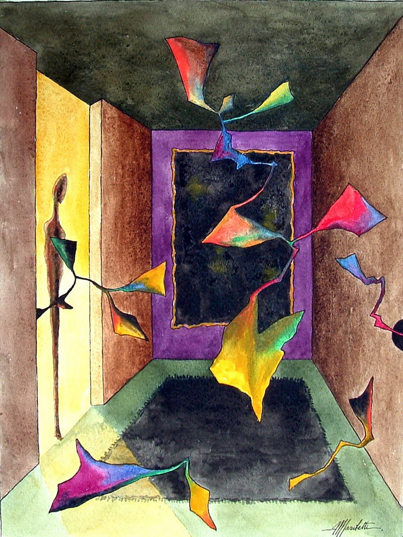 Opera di Angelo Marchetti, pittura acquarello su cartocino 