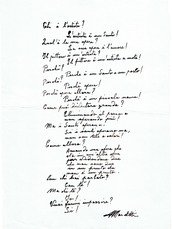 Angelo Marchetti, Scritto 99 – poesia manoscritta, inchiostro su carta, 1930-2000